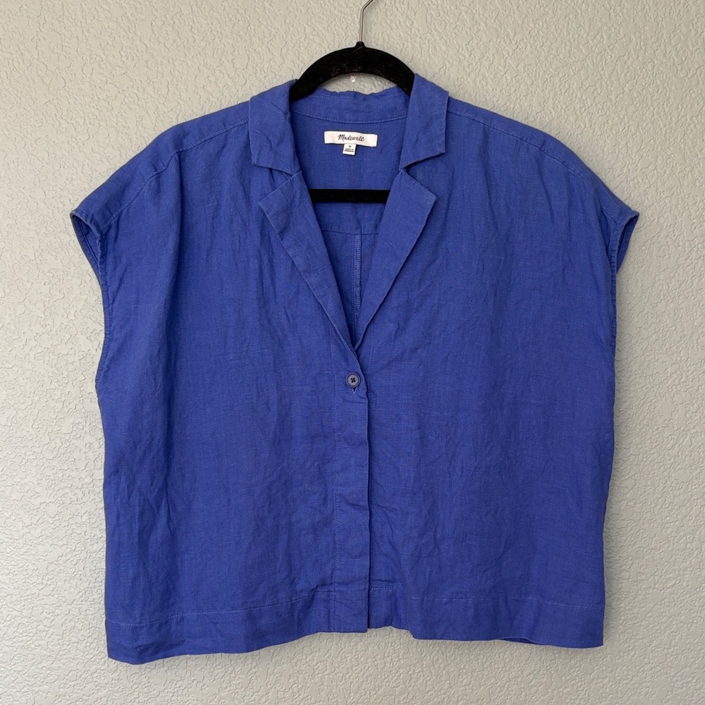 Madewell Blue linen button down top